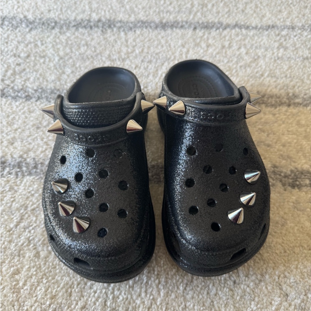 CROCS Black Slippers with Silver Studs